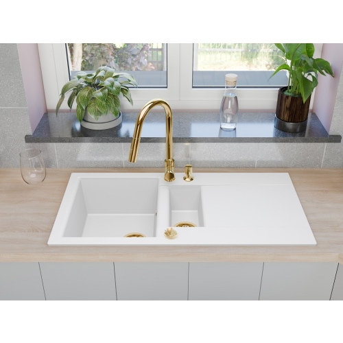 aranżacja zlewozmywak 1,5 komory granitowy nieste 98 biały