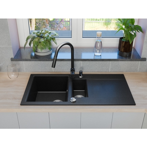 aranżacja zlewozmywak 1,5 komory granitowy nieste 98 czarny metalik