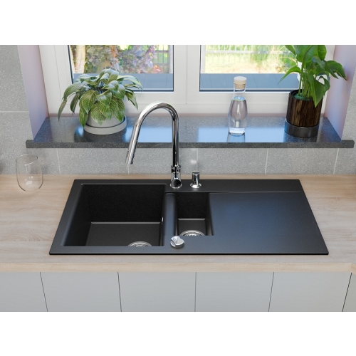 aranżacja zlewozmywak 1,5 komory granitowy nieste 98 grafitowy