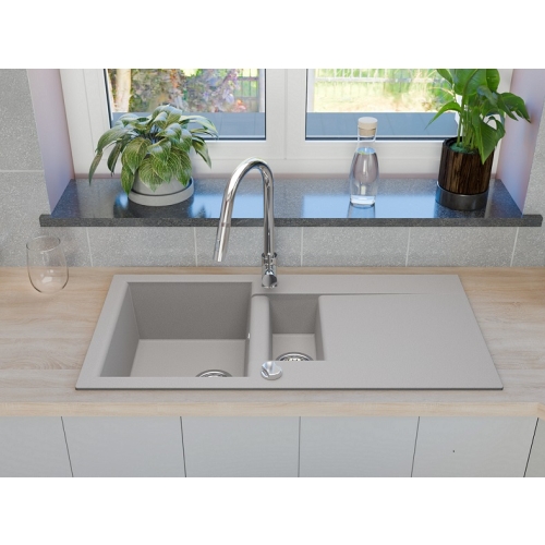 aranżacja zlewozmywak 1,5 komory granitowy nieste 98 szary