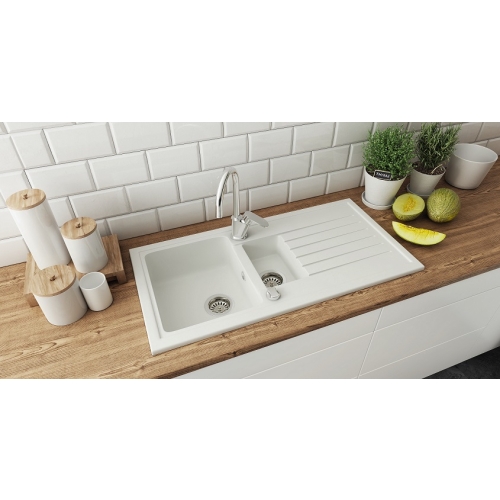 zlewozmywak granitowy 1,5 komory ilo 15 biały