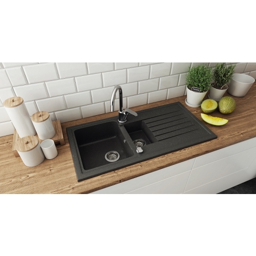 zlewozmywak granitowy 1,5 komory ilo 15 grafitowy