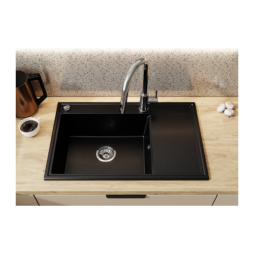 zlewozmywak ala 1 komora z ociekaczem po prawej stronie kolor czarny z brokatem