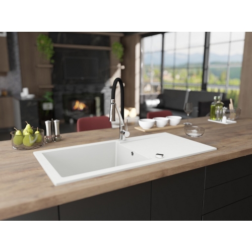 zlewozmywak 1 komorowy z ociekaczem granitowy Neli 100 biały