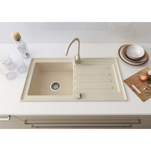 aranżacja zlewozmywak granitowy 1 komorowy z ociekaczem piaskowy