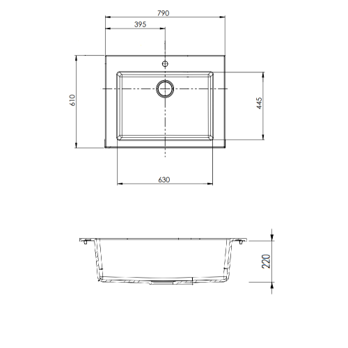 rysunek techniaczny zlewozmywak farmerski 1 komorowy