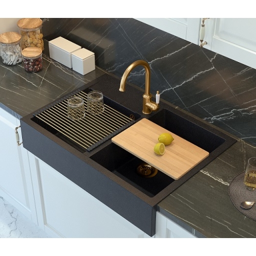 Zlewozmywak 2 komorowy granitowy bill 120 z syfonem w kolorze miedzi