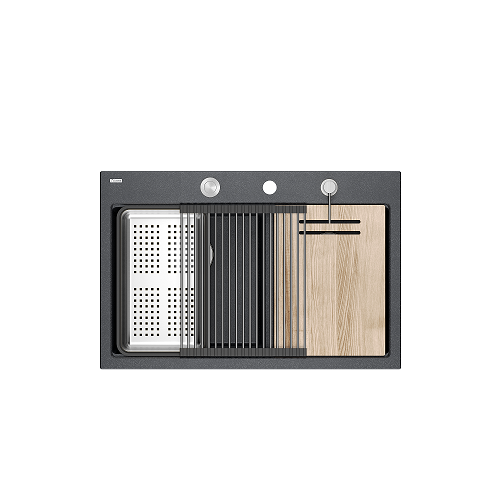 zlewozmywak 2 komorowy granitowy nablatowy 76x80cm czarny z brokatem