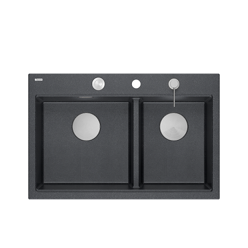 zlewozmywak 2 komorowy granitowy nablatowy 76x80cm czarny z brokatem