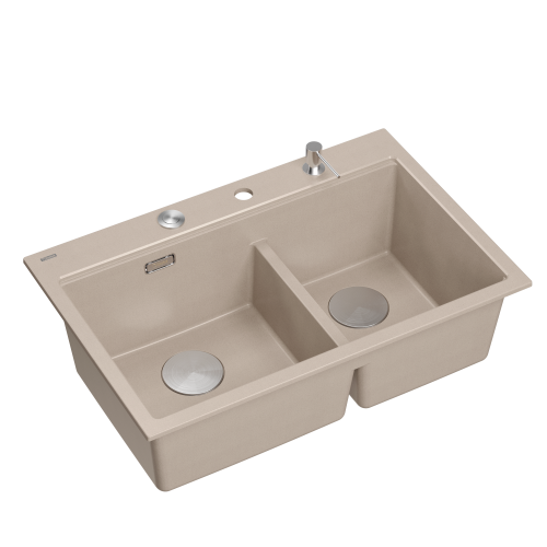 zlewozmywak 2 komorowy granitowy nablatowy 76x80cm piaskowy