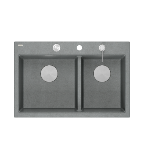 zlewozmywak 2 komorowy granitowy nablatowy 76x80cm szary