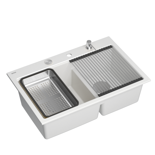 zlewozmywak 2 komorowy granitowy nablatowy 76x80cm biały