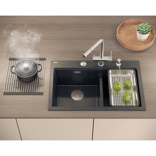 zlewozmywak 2 komorowy granitowy nablatowy 76x80cm czarny z broktatem