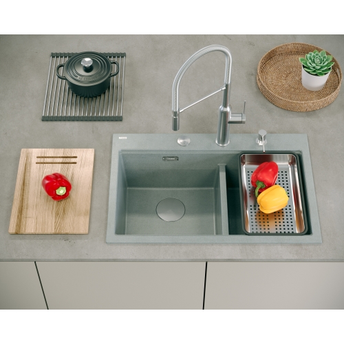 zlewozmywak 2 komorowy granitowy nablatowy 76x80cm szary