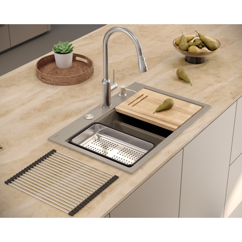 zlewozmywak 2 komorowy granitowy nablatowy 76x80cm piaskowy