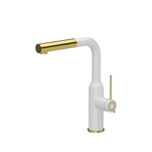 Bateria kuchenna biała z elementami złota Angelina z wyciąganą wylewką