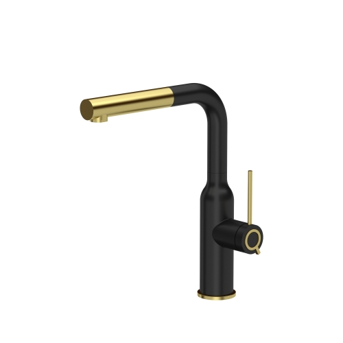 Bateria kuchenna z wyciąganą wylewką Angelina czarna z elementami koloru złota