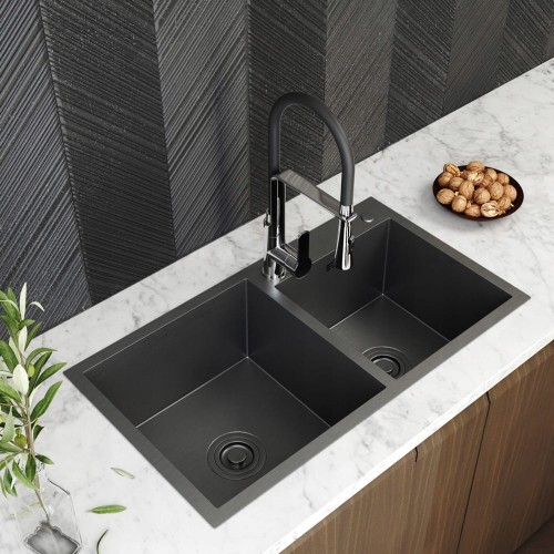 Zlewozmywak stalowy dwukomorowy grafitowy Olek