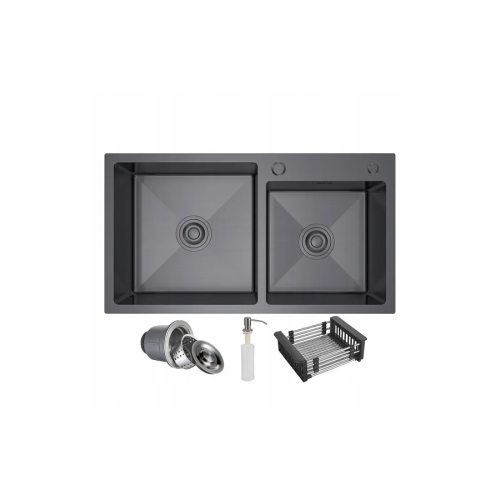 Zlewozmywak stalowy dwukomorowy grafitowy Olek