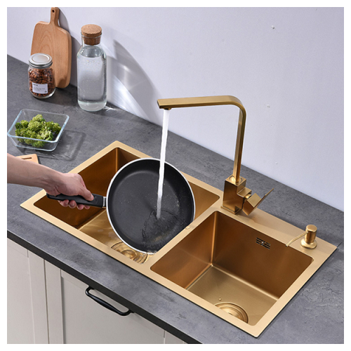 Zlewozmywak Olek stalowy dwukomorowy złoty