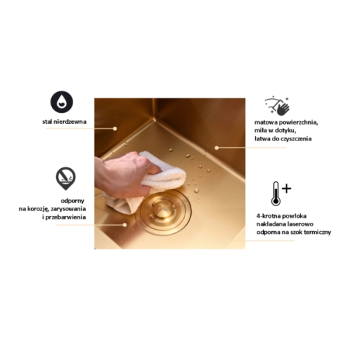 Zlewozmywak Olek stalowy dwukomorowy złoty