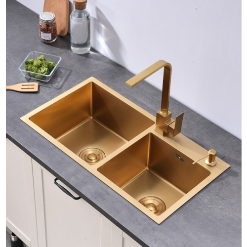 Zlewozmywak Olek stalowy dwukomorowy złoty