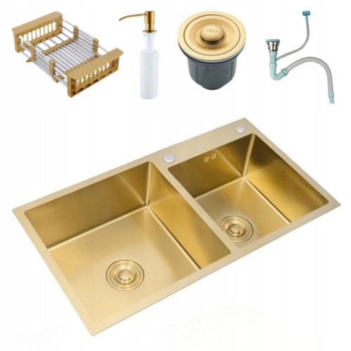 Zlewozmywak Olek stalowy dwukomorowy złoty