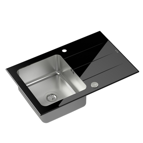 zlewozmywak szklany z misą stalową